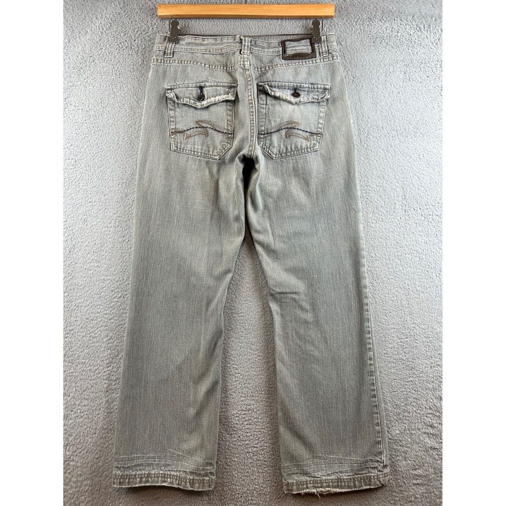 Y2K Plugg Jeans Co Mens Gray Faded Straight Leg Denim Distressed Size 32x30